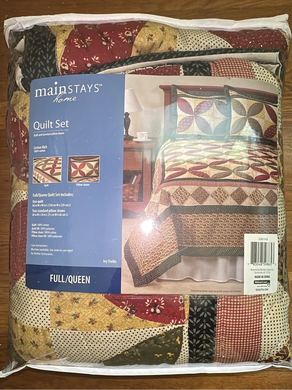 NEW IN PACKAGE Quilt Set Full / Queen Ivy Trellis Cotton Rich Quilt & 2 Shams